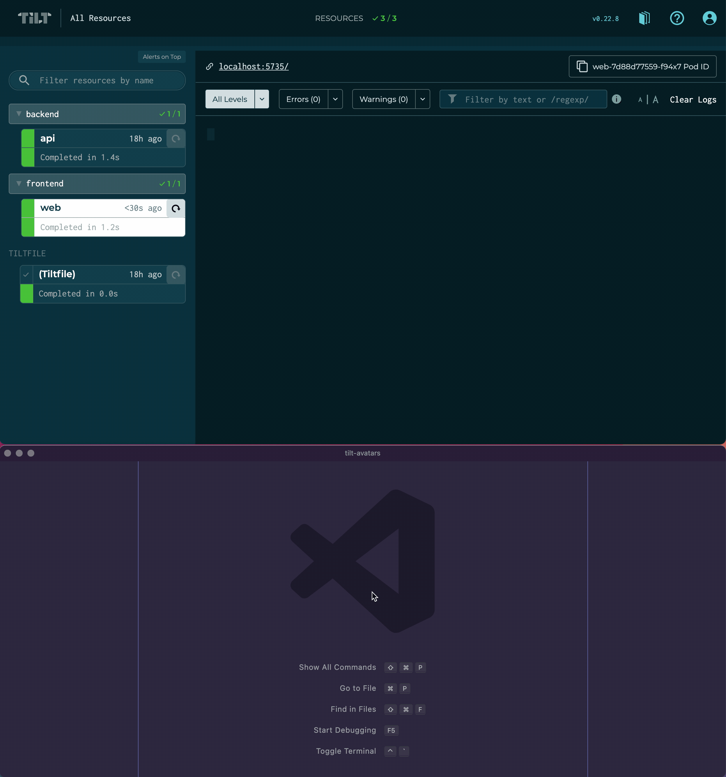 Tilt updating a resource after a code change